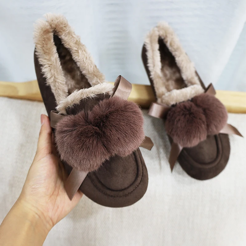2022 Winter Fluffy Moccasin Faux Suede Fuzzy Flats Slip On House Plush Shoes Women Flock Loafers Casual Soft Faux Fur Slippers