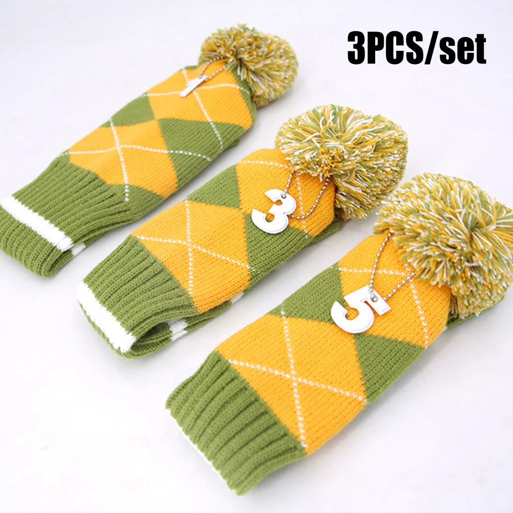 

Pack of 3 Golf Driver Knitted Head Cover Set Rod Decoration Portable with Numbers Exercising Covers Presents Supplies