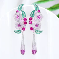 jimbora romantic luxury blue pendant earrings for women wedding cubic zircon cz engagement indian earrings for women gift
