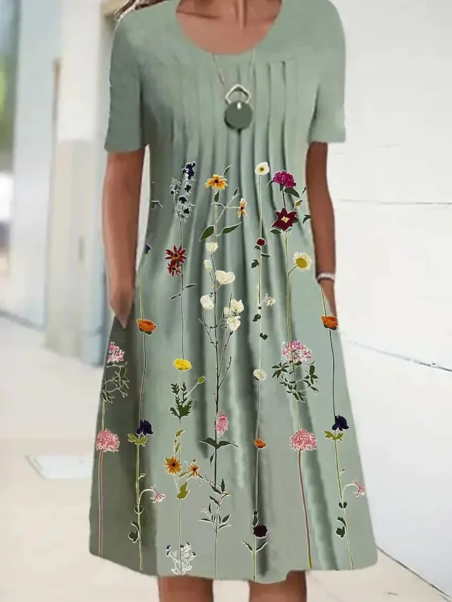 

2023 Autumn Oversize 3XL Women's Dress O-neck Print short sleeve Female Dresses New fashion elegant casual Loose Ladies Clothes