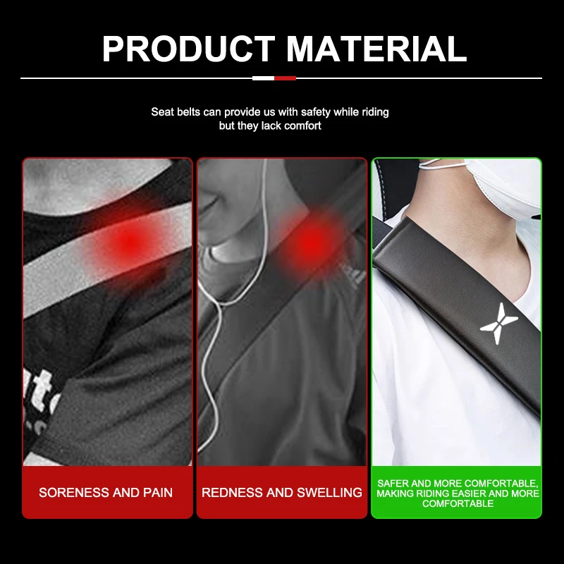 Фото Кожаные накладки на ремни безопасности для автомобилей Xiaopeng: P5, P7, G9, G3i, 670N, 670E, 480E, 480N, 562E – Аксессуары для авто №5