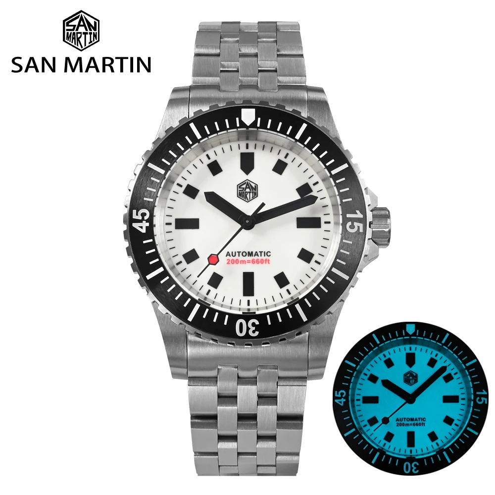 

San Martin 41mm Watches Miyota 8215 Automatic Mechanical Watch Men 5 Links Stainless Steel Bracelet Full Luminous 20Bar Luminous