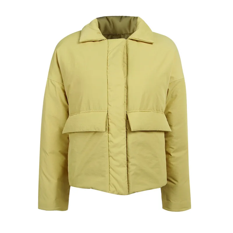 2023 Autumn and Winter New Fashion Simple Long-sleeved Padded Jacket Women Lapel Concealed Buckle Loose Padded Jacket Women