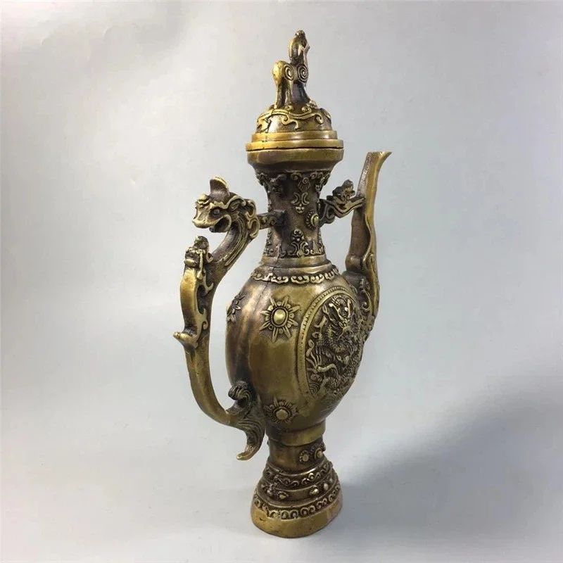 Китайская старая медная коллекция чайник для вина из чистой меди с тыквой