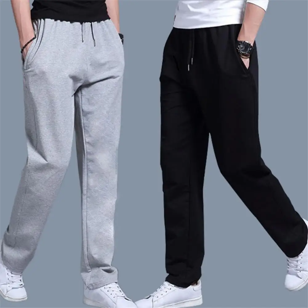 

Mid-rise Drawstring Elastic Waistband Pockets Men Pants Summer Solid Color Straight Fit Thin Trousers Casual Male Clothing 2022