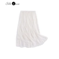 2022 summer silk skirt mulberry silk white embroidered beach skirt elegant a line skirt
