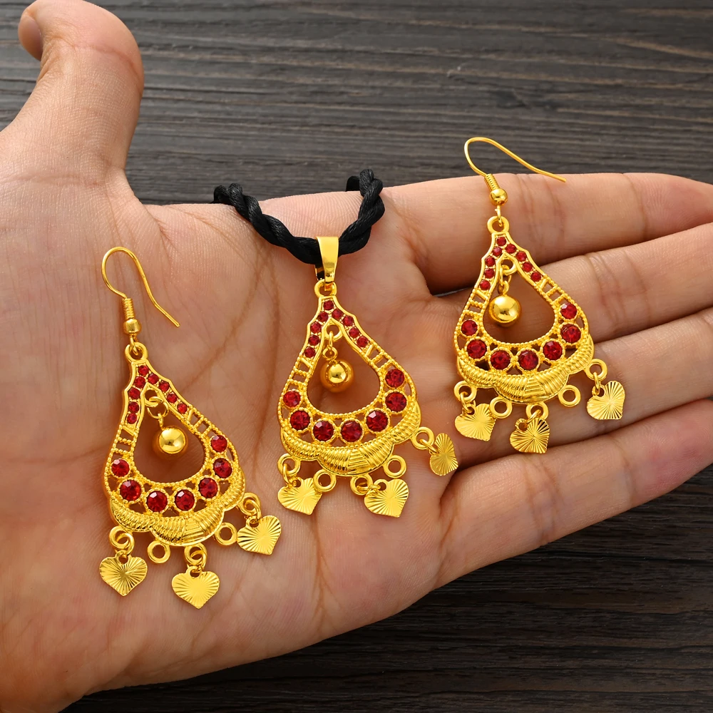 

Bangrui Gold Color Dangle Africa/Middle East/Terkish/Negeria/Thailand Love Earrings Pendant Golden Braidal Jewellery Set