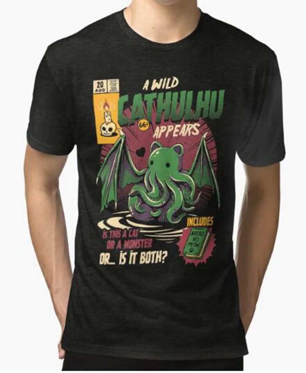 Мужские футболки с графическим принтом Cathulhu Мужская футболка одежда мужская