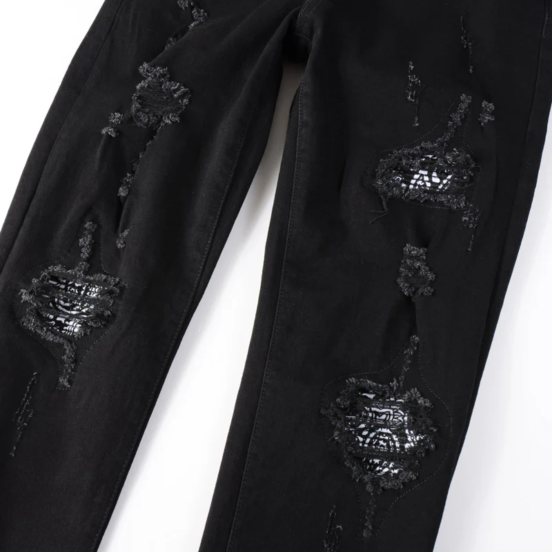 Fashion Designer Men Jeans Black Color Elastic Skinny Ripped Jeans Men Stretch Trousers Streetwear Patched Hip Hop Brand Pants