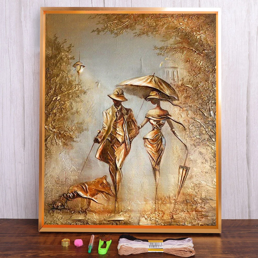 

Romantic Elegant Couple Ladies Pre-Printed 11CT Cross-Stitch Set DIY Embroidery DMC Threads Painting Knitting work Magic