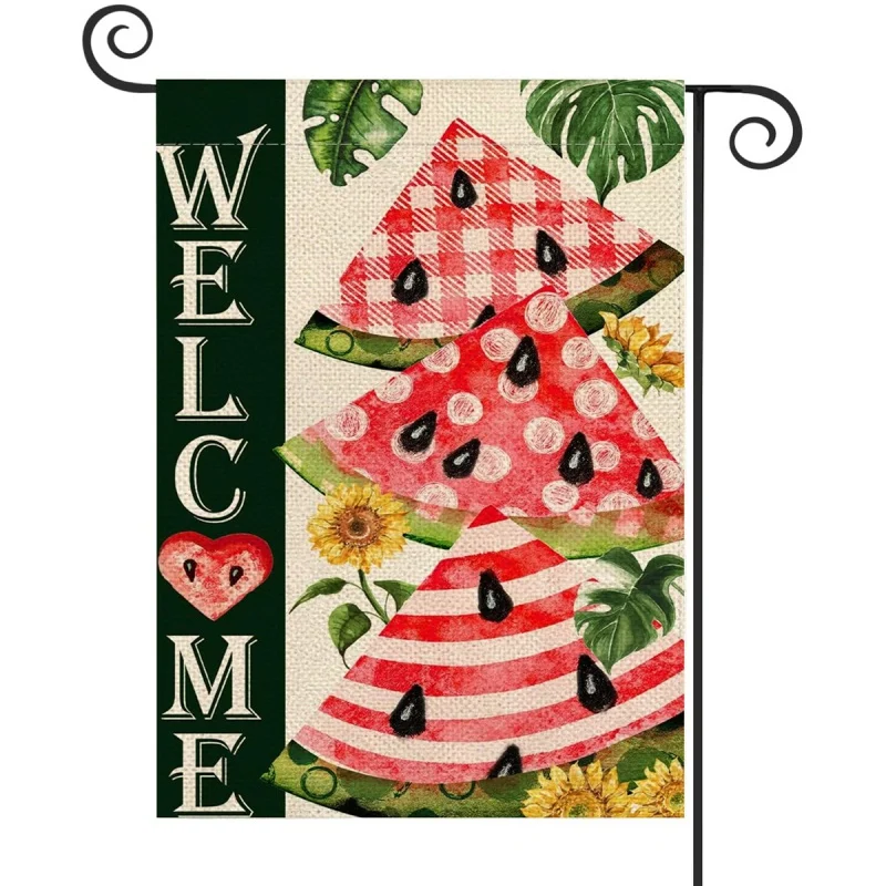 

1PC watermelon Pattern Linen Cotton Garden Flag Banner Indoor Outdoor Home Garden Hanging Decor