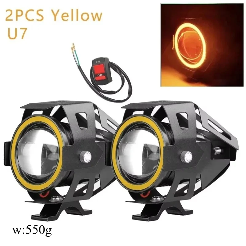 

125 Вт светодиодные фары для мотоцикла с угловыми глазами, прожекторы, противотуманные фары, вспомогательные фары дальнего света U7, универсальные HID для мотоцикла