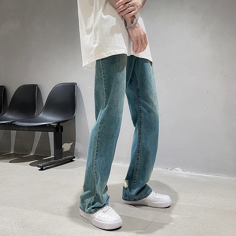 Summer Blue Ripped Jeans Men's Fashion Casual Baggy Jeans Men Streetwear Loose Hip Hop Hole Denim Pants Mens Trousers S-3XL