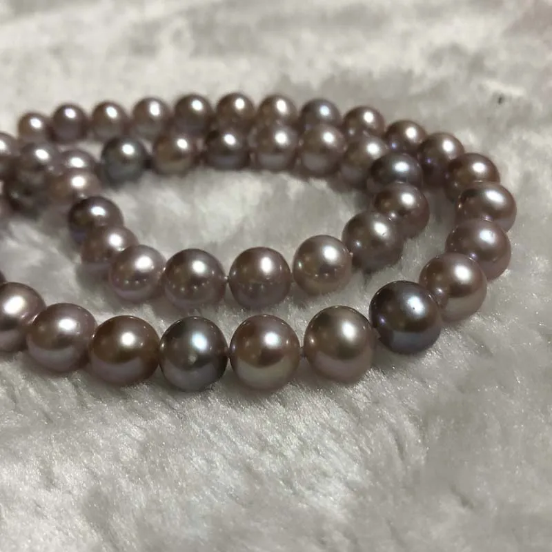 ELEISPLJEWELRY 9MM Round Natural Purple Pearls Necklace  #23000123