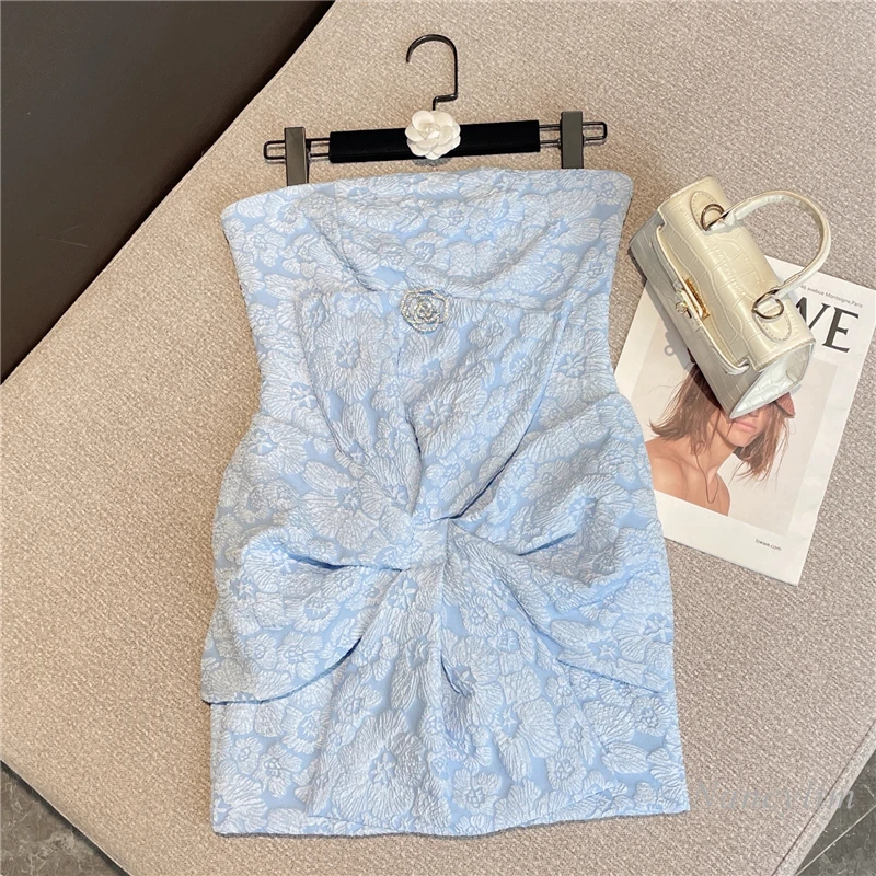 

2022 Summer Sleeveless Dress for Women New Female Clothing Floating Pattern Flower Sexy Strapless Evening Party Vestidos