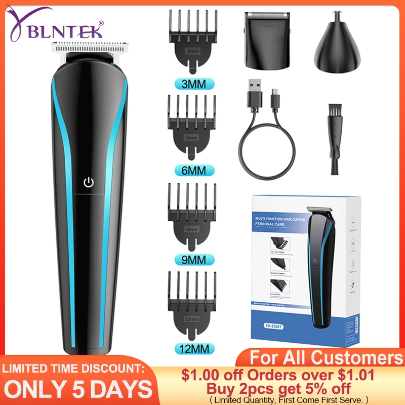 YBLNTEK 3 In 1 Electric Hair Trimmer for Men Grooming Kit Beard Nose & Ear Trimmer Rechargeable Barber Hair Cutting Machine