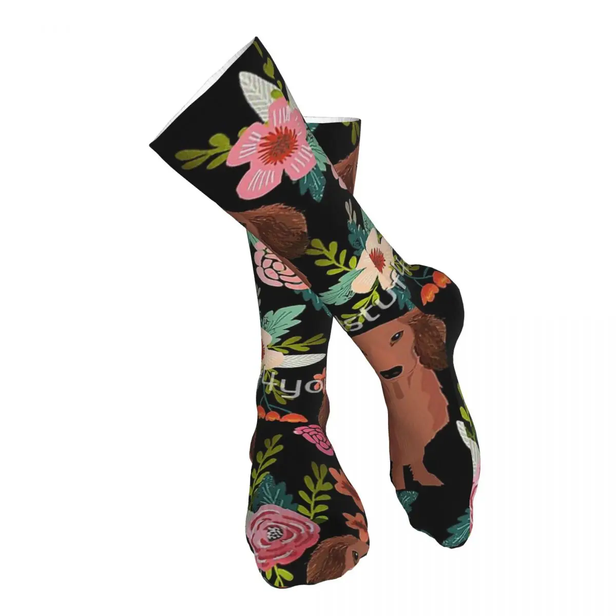 

Dachshund Dogs With Flowers Adult Stockings Breathable Suitable For Sports soft Bright Colours