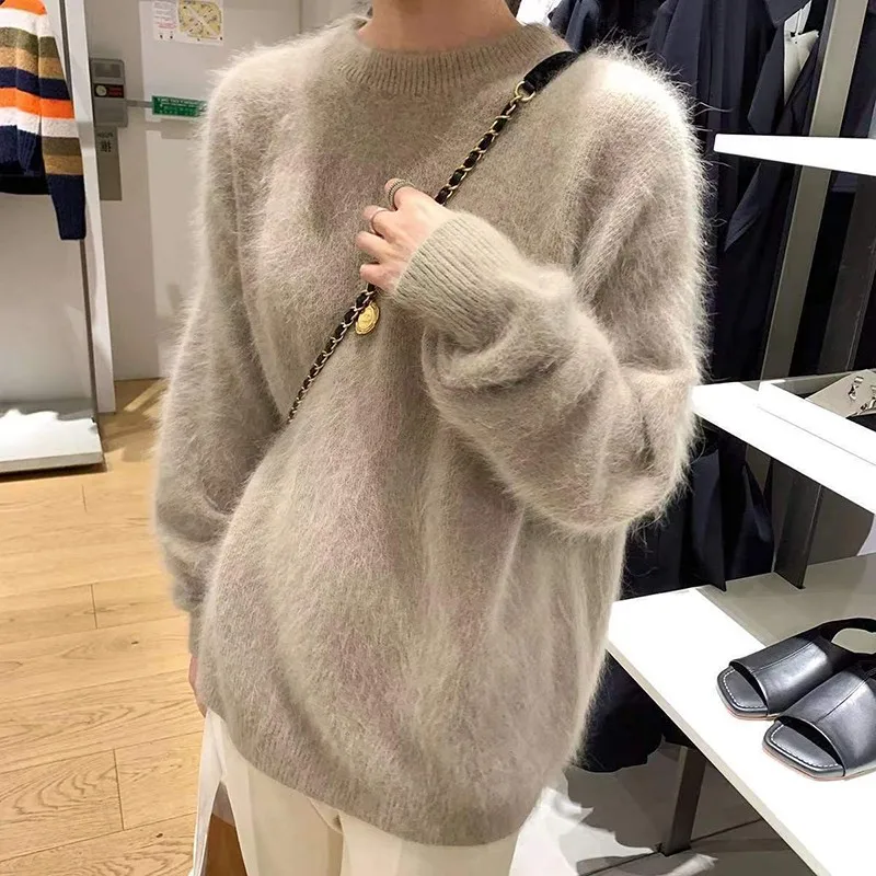 

2022 New Arrival Autumn Women Loose Casual O-neck Long Sleeve Pullover All-matched Thickening Warmth Knitted Sweater P905