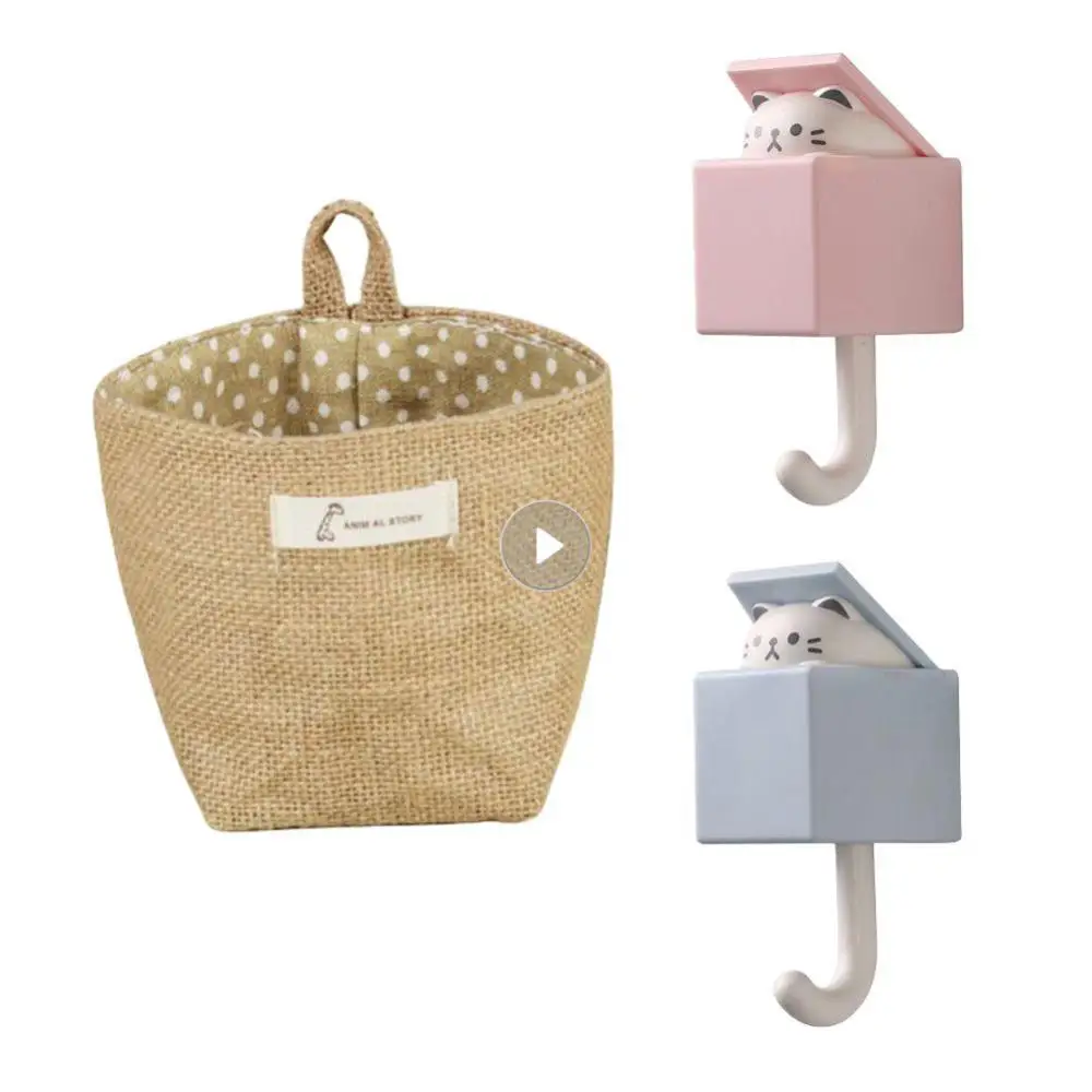 

No Punching Clothes Hook Save Space Innovative Environmentally Friendly Durable Jute Hanging Bag For Small Items Sack Convenient