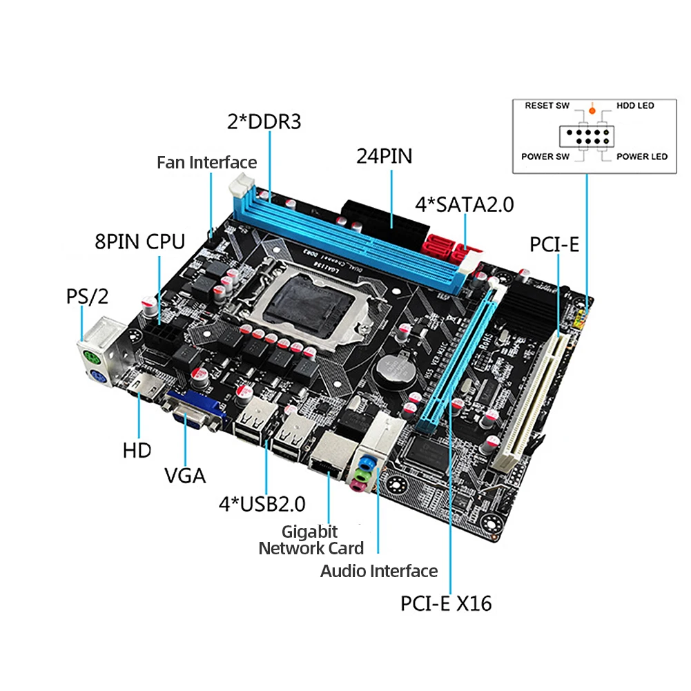 

Комплект материнской платы H55 DDR3 ОЗУ LGA 1156 десктопная материнская плата 16 Гб Память игровой ПК материнская плата SATA2.0 I3 530 I5 750 660CPU 1333 МГц