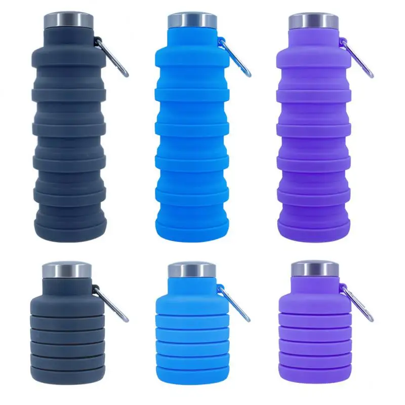 500ml outdoor retractable water bottle portable collapsible silica gel sports cup