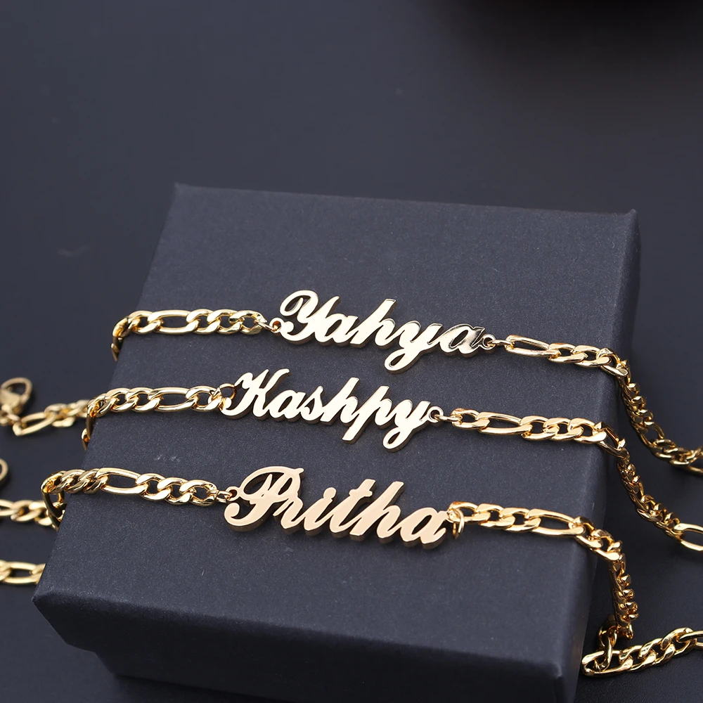 Браслет ручной работы Фигаро из нержавеющей стали с гравировкой имени