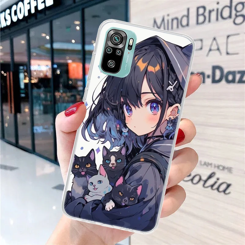 Милый мягкий чехол для телефона в стиле аниме Ins с кошкой девочек Xiaomi Redmi 12 12C 9 9A 9C 9T