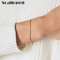 scalloped european minimalist unfading 2mm stainless steel 18cm box chain bracelets for women couple jewelry wholesale