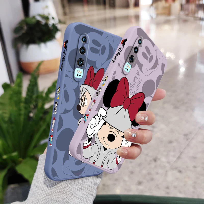 

Disney Mickey Minnie lovers Phone Case For Huawei Y9S Y9A Y9 Y6 Nova Y70 9 8 P50 P40 P30 P20 Pro Lite E 5G Liquid Left Rope