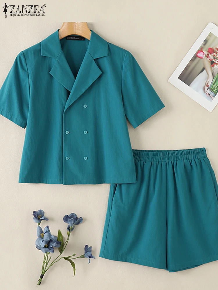 ZANZEA элегантные летние костюмы 2024 хлопковые свободные повседневные однотонные