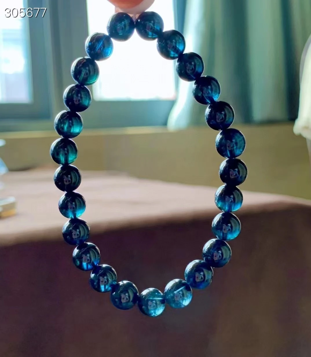 

Natural Blue Tourmaline Clear Round Beads Bracelet 7.2mm Brazil Women Men Blue Rare Tourmaline Fashion AAAAAA