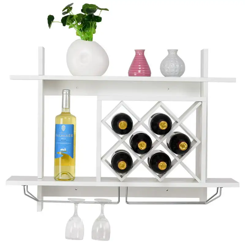

Mount Wine Rack with Glass Holder & Storage Organizer White