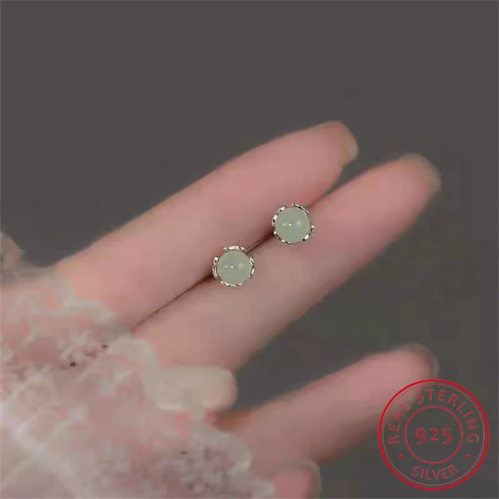 

S925 Sterling Silver Stud Earrings Elegant Green Stone Earrings Female 2022 New Mini Earrings Fine Jewelry Wedding Gift