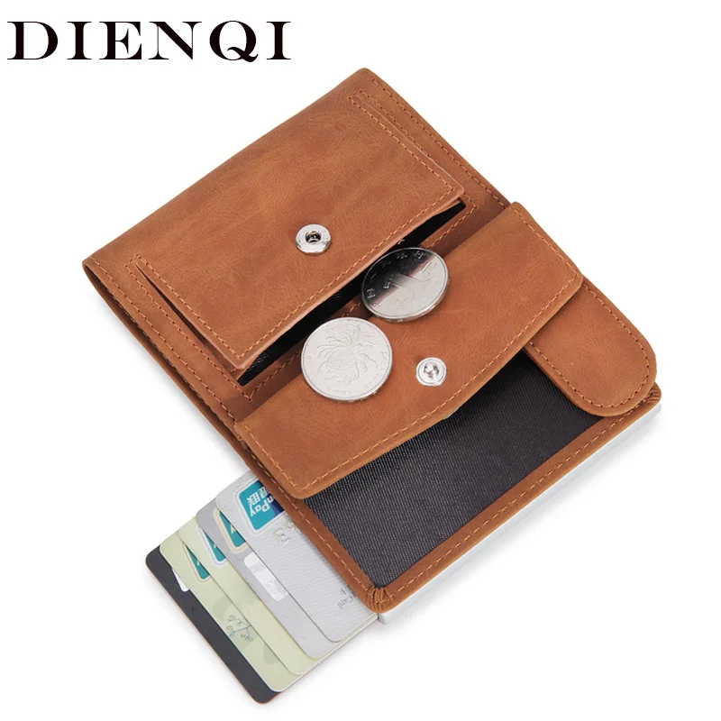 dienqi rfid genuine leather men wallets card holder slim thin smart magic wallet small short coin purse male 2022 brown vallet free global shipping