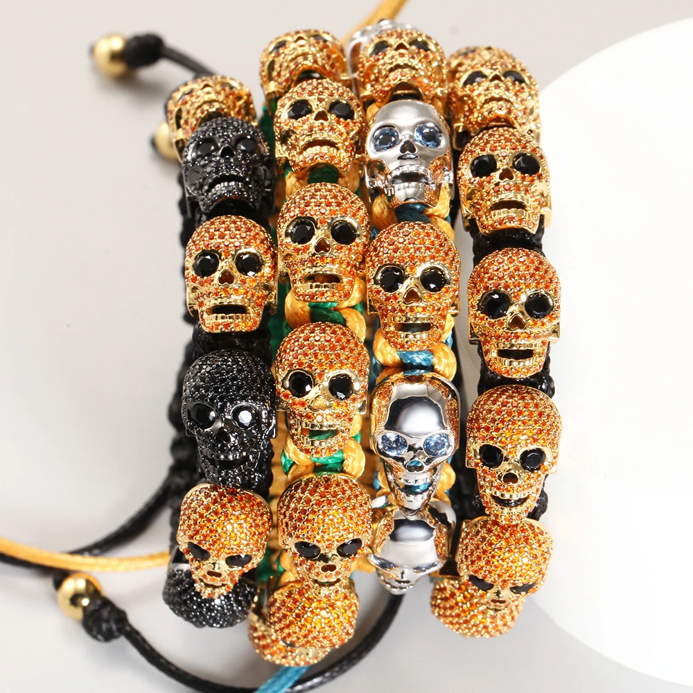

Женский плетеный браслет Goth Paracord, золотистый регулируемый браслет с черепом, модные ювелирные украшения