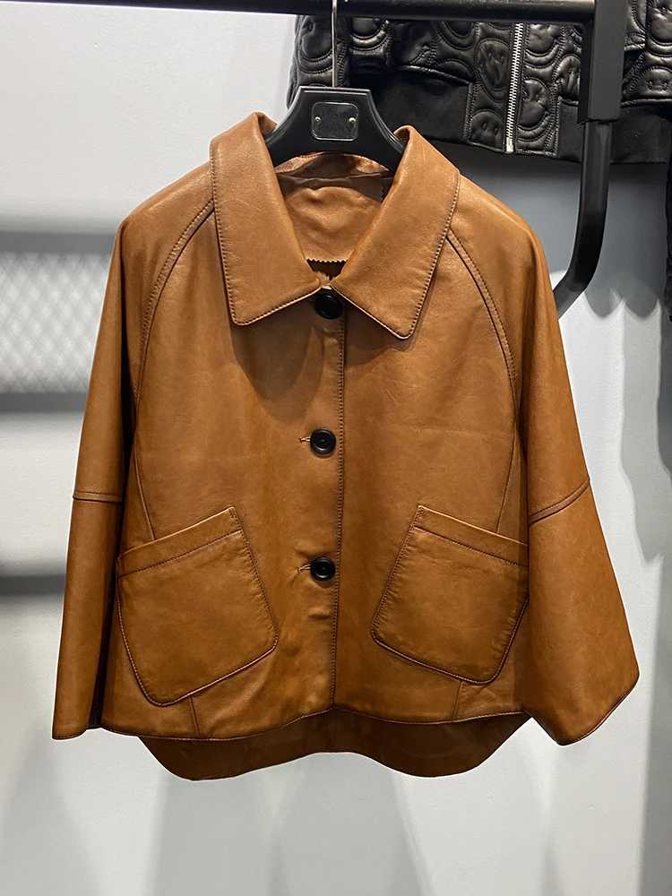 Женская куртка из натуральной овечьей кожи демисезонная Свободная большого