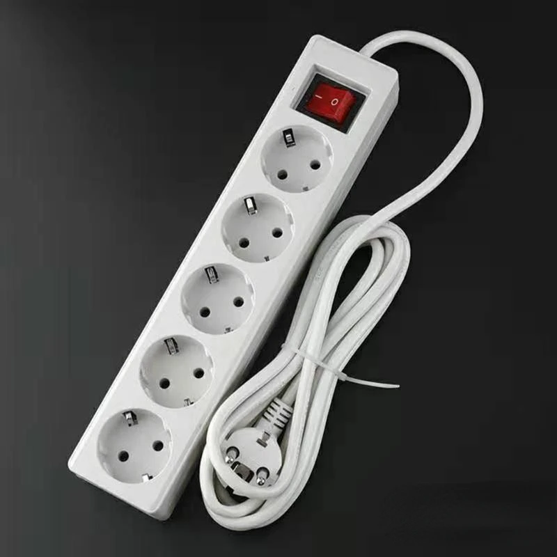 

EU Standard German Type Power Strip 3/4/5 Sockets in Row Flat Adapter Light Switch with Surge Protector Extension Cable Rushed