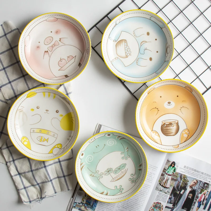 

Cute household ceramic tableware dish dish children's cartoon vertical plate
