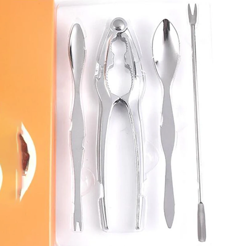 

Seafood Tool Set Crab Shrimp Fruit Pliers Fork Spoon Set Nut Walnut Lobster Crab Cracker Tools Kitchen Accessories New4Pcs