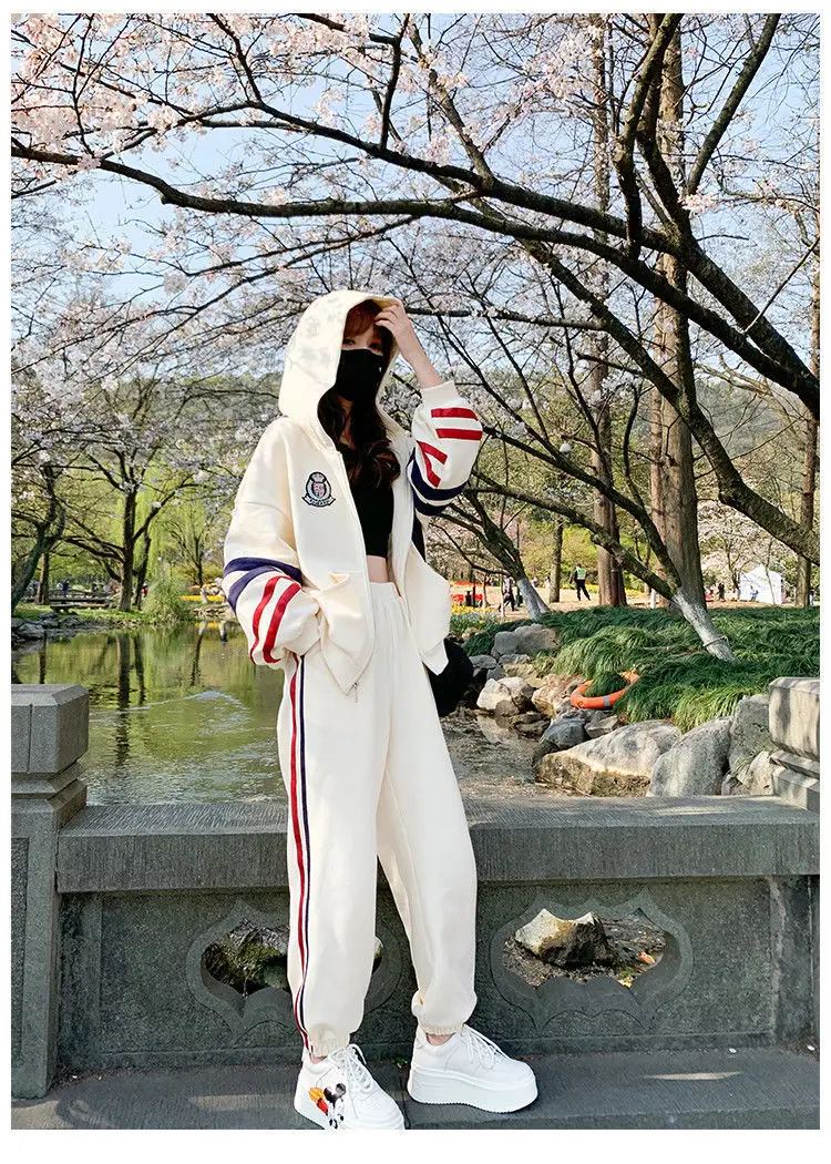 

Two Piece Set Tracksuit Women 2022 Spring Autumn Hoodies Sports Suit Female Loose Style Striped Clothes 2 Piece Set