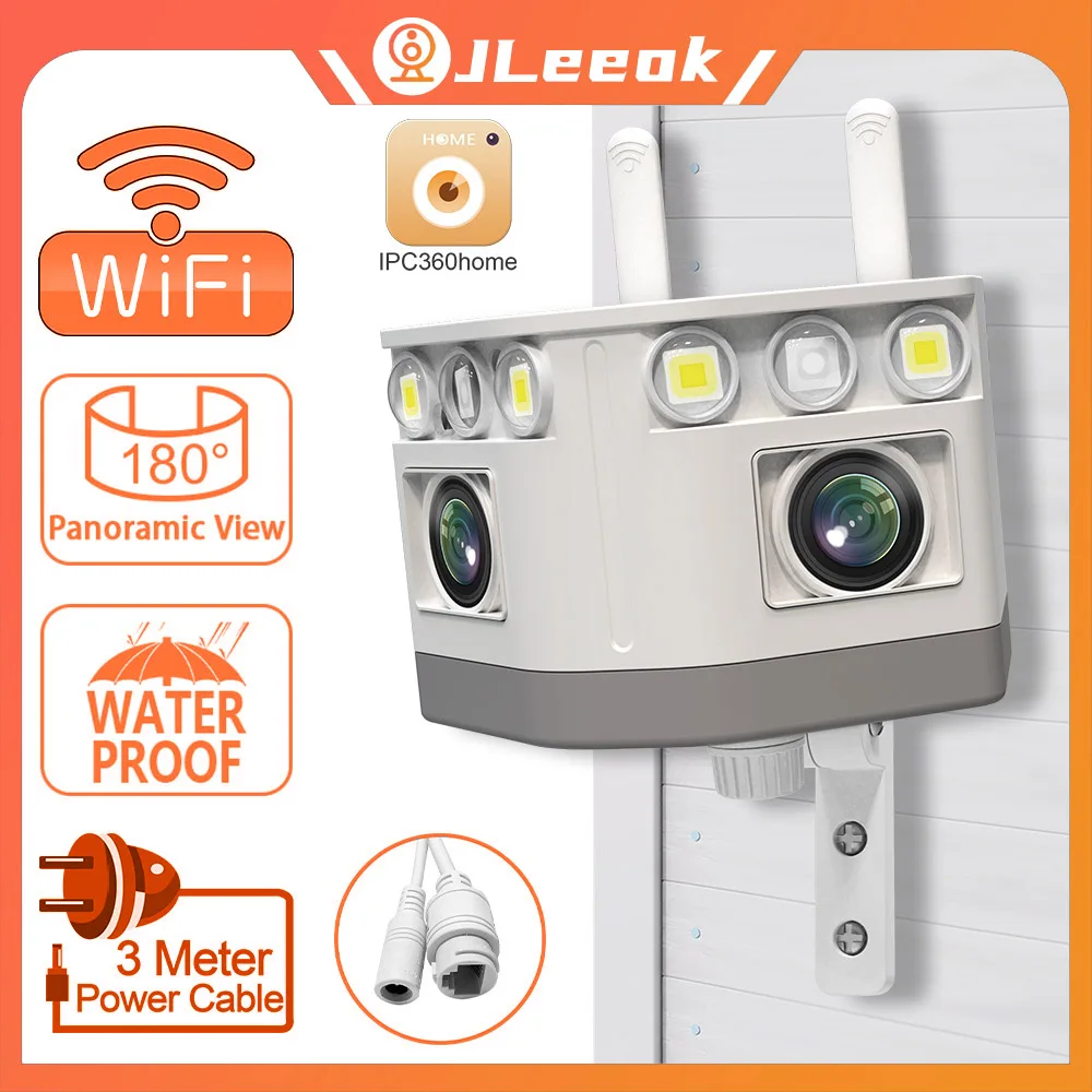 Наружная камера JLeeok 4K, 8 Мп, Wi-Fi, с двумя объективами, 180 дюйма, панорамная цилиндрическая камера наблюдения с ультрашироким обзором и ии