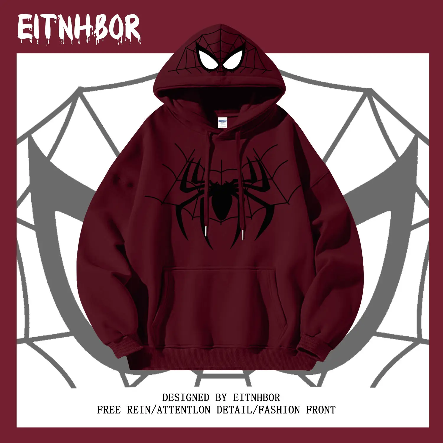 

American Vintage Hiphop Spider Print hoodies Loose Cotton Couples streetwear grunge oversized harajuku goth sweatshirt hoodie