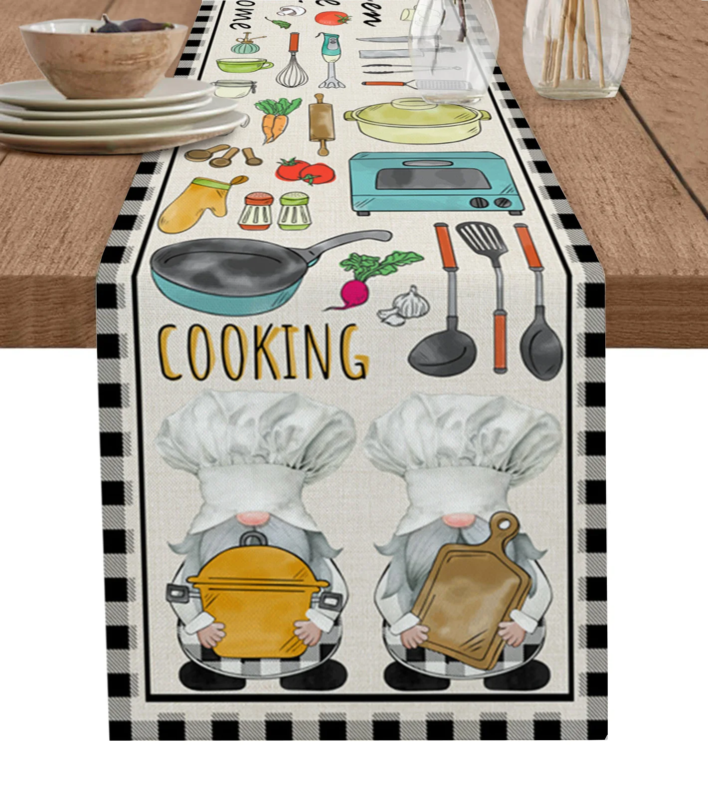 

Kitchen Cooking Gnome Table Runner luxury Kitchen Dinner Table Cover Wedding Party Decor Cotton Linen Tablecloth