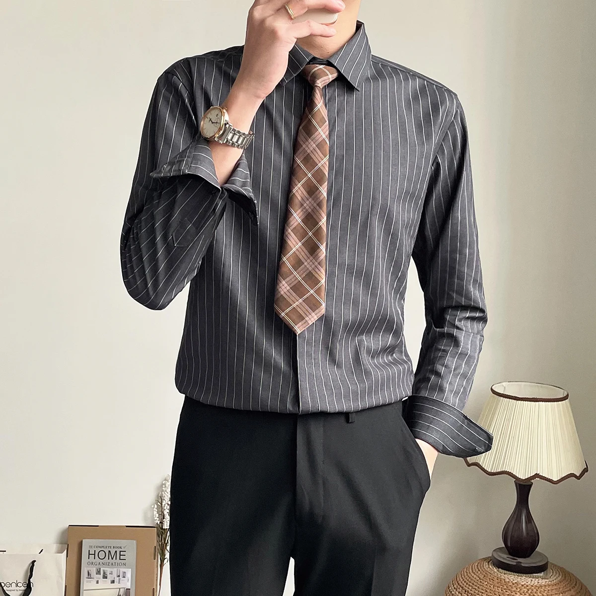 

2022 весенне-летние полосатые рубашки для мужчин с длинным рукавом, Повседневная тонкая рубашка, деловая формальная рубашка, вечерние рубашк...