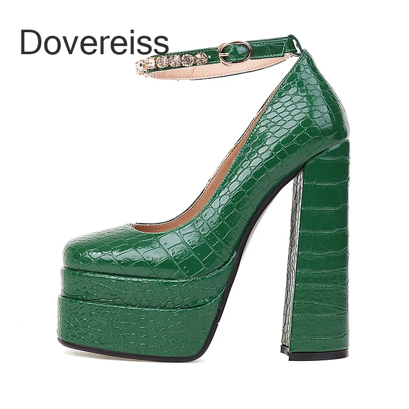 Dovereiss-zapatos de tacón grueso para mujer, calzado con punta cuadrada, color verde oscuro, resistente al agua, Sexy, 41 42 43