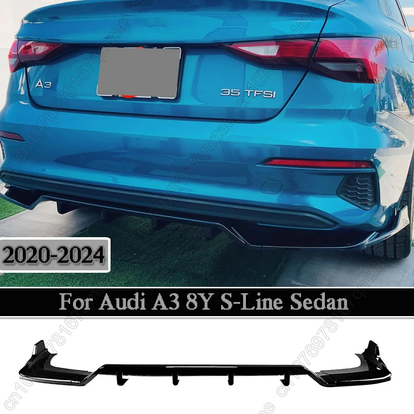 Фото Накладка-диффузор на задний бампер для Audi A3 S-Line Sedan 8Y 2020-2024, защита-сплиттер, тюнинг №1