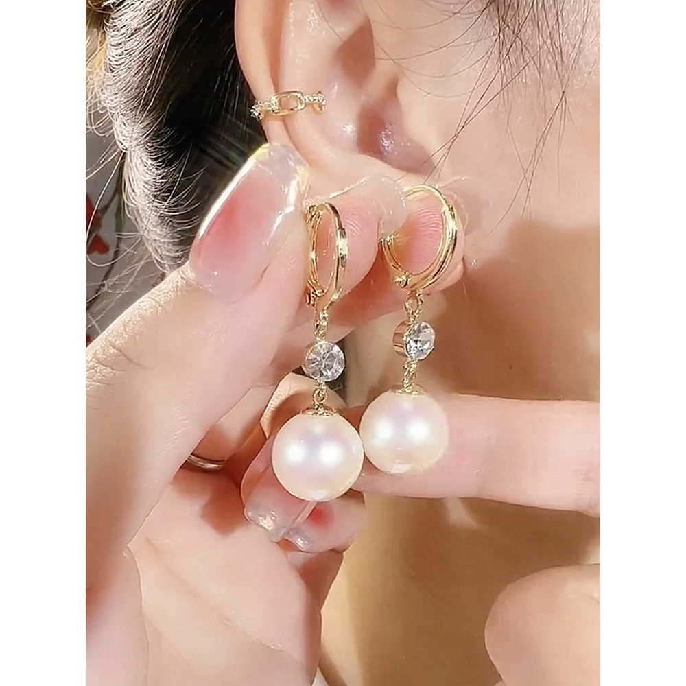Mikimoto Japanese and Korean New Fashionable Pearl Earrings Light Luxury Fashion Diamond-Embedded Long Elegant