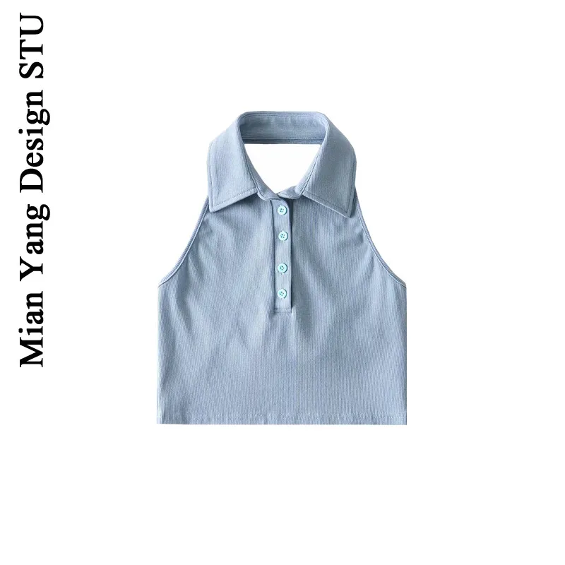 Приталенный ретро-жилет с воротником-поло пикантный жилет открытой спиной и