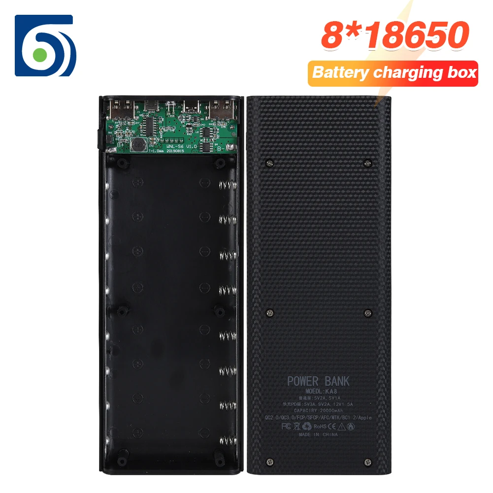 

Byscoon 8*18650 Battery DIY Box Power Bank Case With LED Light Display PowerBank Accessories Shell For iPhone 13 Pro Max 12 Mini