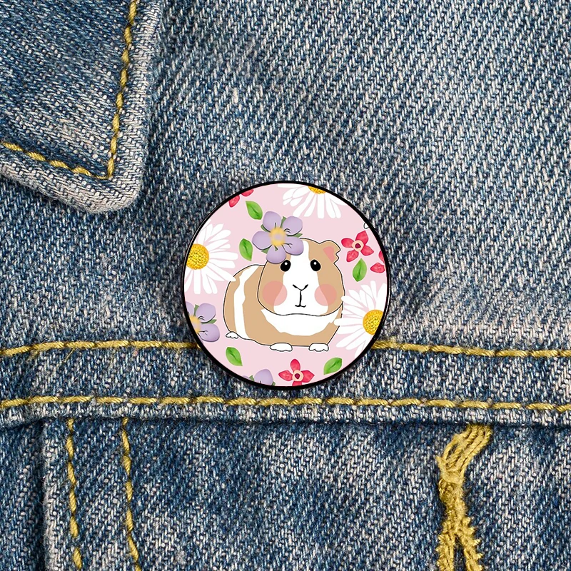 

Cute Floral Bubu the Guinea Pig Pin Custom Funny Brooches Shirt Lapel Bag Cute Badge Cartoon Jewelry Gift for Lover Girl Friends